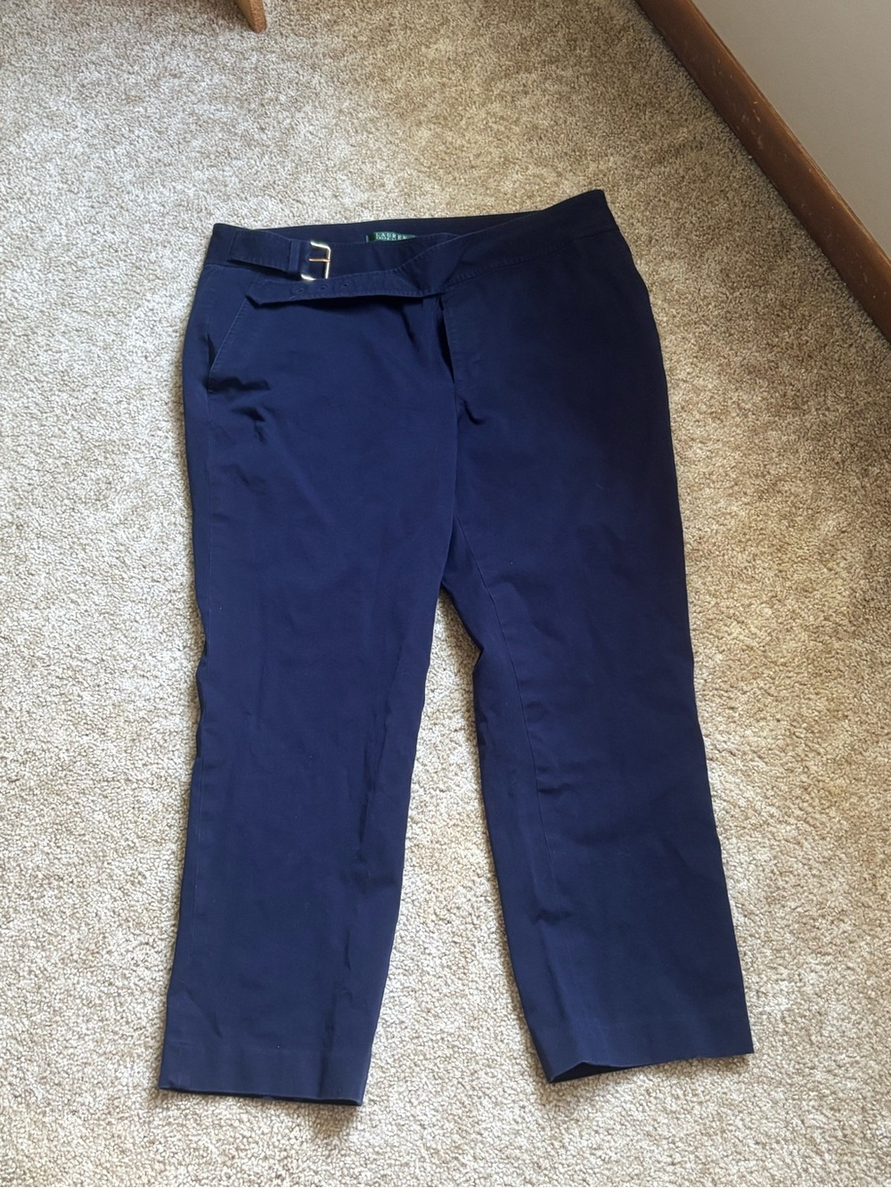 Lauren Ralph Lauren Navy Cropped Dress Pants with Waist Tab